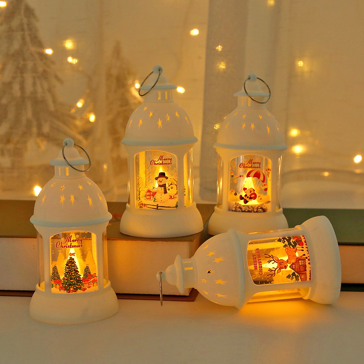 Christmas Decorative Cylinder Wind Light with Santa Snowman Designs
